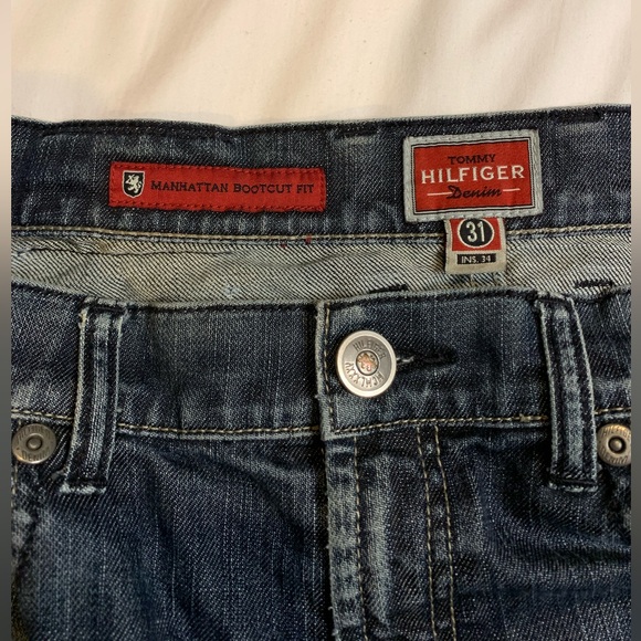 Y2K Tommy Hilfiger Jeans Men’s Size 31x34 Manhattan Bootcut Fit Blue/Gray Flag - Picture 9 of 16